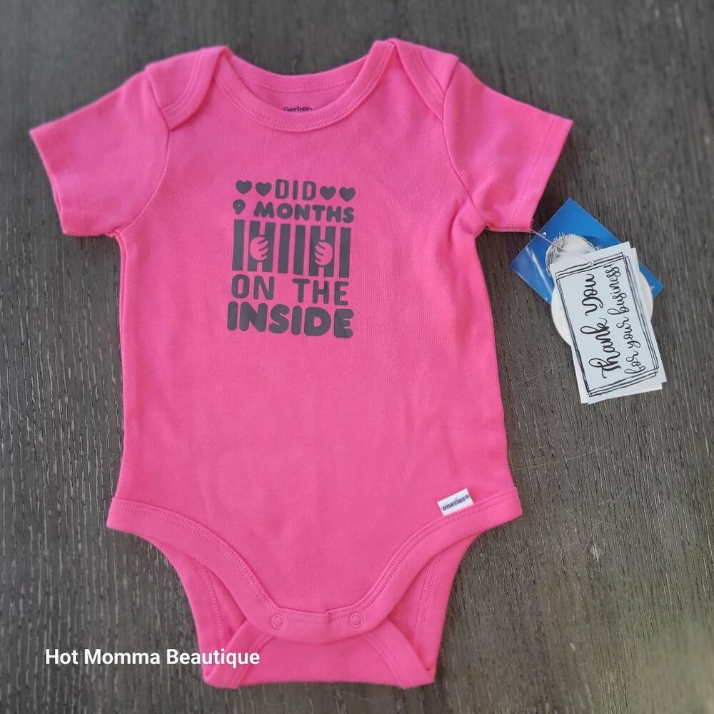 Pink Infant Did 9 Months On The Inside Graphic Onsie 3-6M